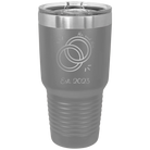 Personalized dark gray 30 oz vacuum insulated tumbler with 'Mr Mrs Est' design