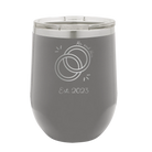 Personalized dark gray 12 oz vacuum insulated wine cup with 'Mr Mrs Est' design