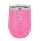 Personalized pink 12 oz vacuum insulated wine cup with 'Mr Mrs Est' design
