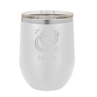 Personalized white 12 oz vacuum insulated wine cup with 'Mr Mrs Est' design