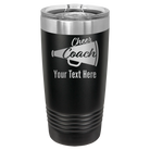 Personalized black 20 oz vacuum insulated tumbler with 'Cheer Coach2' design