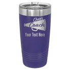 Personalized purple 20 oz vacuum insulated tumbler with 'Cheer Coach2' design
