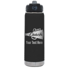 Personalized black 20 oz vacuum insulated water bottle with 'Cheer Coach2' design