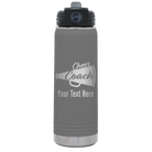 Personalized dark gray 20 oz vacuum insulated water bottle with 'Cheer Coach2' design