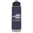 Personalized navy 20 oz vacuum insulated water bottle with 'Cheer Coach2' design