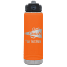 Personalized orange 20 oz vacuum insulated water bottle with 'Cheer Coach2' design