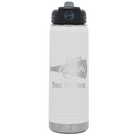 Personalized white 20 oz vacuum insulated water bottle with 'Cheer Coach2' design