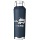 Personalized navy 24 oz vacuum insulated water bottle with 'Cheer Coach2' design