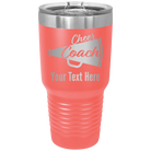 Personalized coral 30 oz vacuum insulated tumbler with 'Cheer Coach2' design