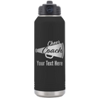 Personalized black 32 oz vacuum insulated water bottle with 'Cheer Coach2' design