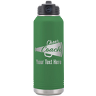 Personalized green 32 oz vacuum insulated water bottle with 'Cheer Coach2' design