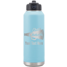 Personalized light blue 32 oz vacuum insulated water bottle with 'Cheer Coach2' design