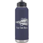 Personalized navy 32 oz vacuum insulated water bottle with 'Cheer Coach2' design