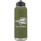Personalized olive green 32 oz vacuum insulated water bottle with 'Cheer Coach2' design