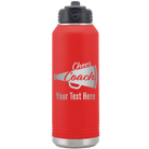 Personalized red 32 oz vacuum insulated water bottle with 'Cheer Coach2' design