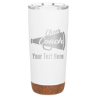 Personalized white 20 oz vacuum insulated tumbler with 'Cheer Coach2' design