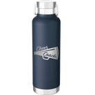 Laser etched navy 24 oz vacuum insulated water bottle with 'Cheer Coach' design