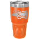 Laser etched orange 30 oz vacuum insulated tumbler with 'Cheer Coach' design
