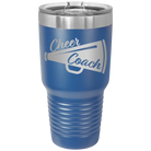 Laser etched royal blue 30 oz vacuum insulated tumbler with 'Cheer Coach' design