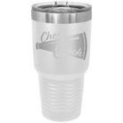 Laser etched white 30 oz vacuum insulated tumbler with 'Cheer Coach' design
