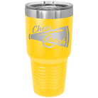 Laser etched yellow 30 oz vacuum insulated tumbler with 'Cheer Coach' design