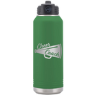 Laser etched green 32 oz vacuum insulated water bottle with 'Cheer Coach' design