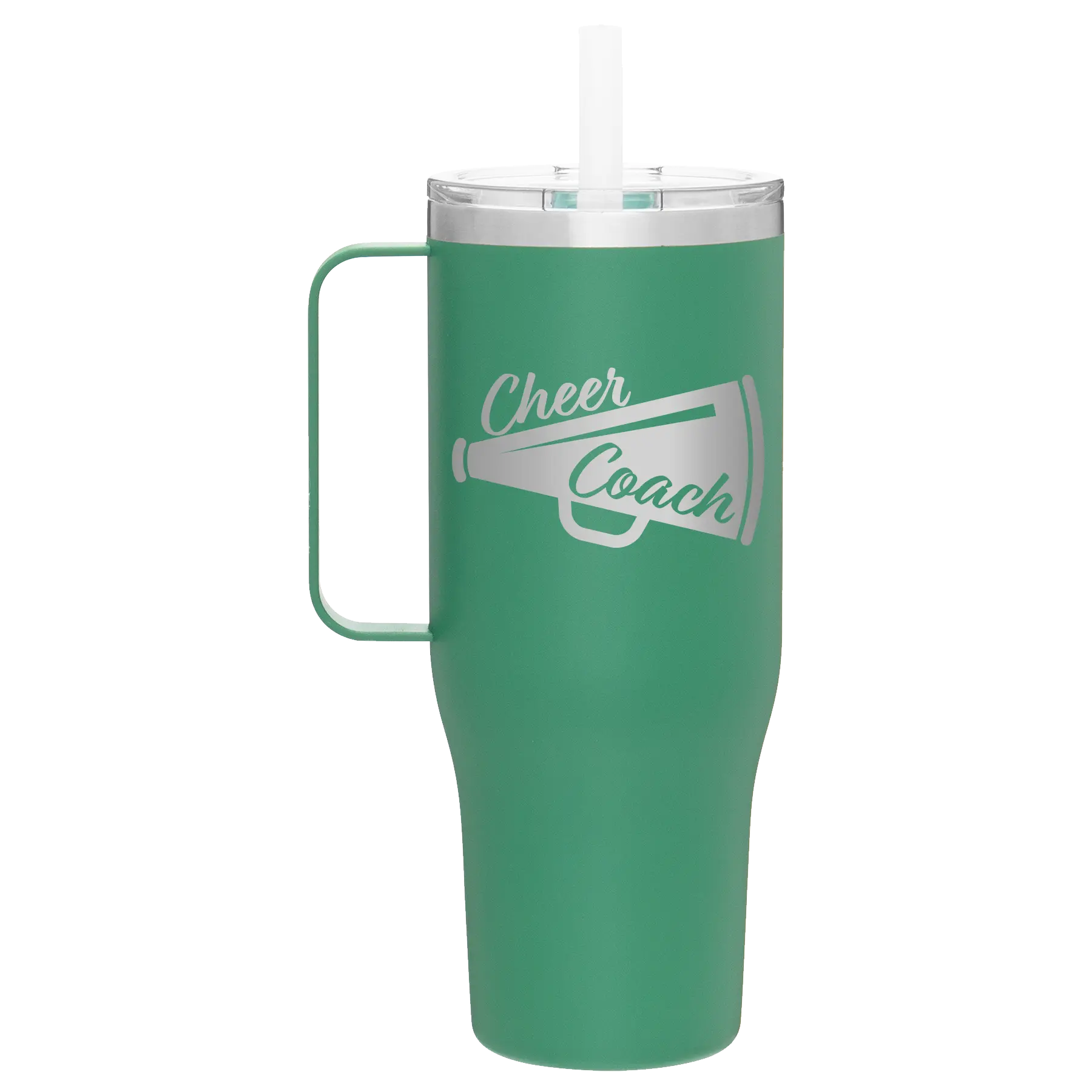 Laser etched forage 40 oz vacuum insulated tumbler mug with 'Cheer Coach' design