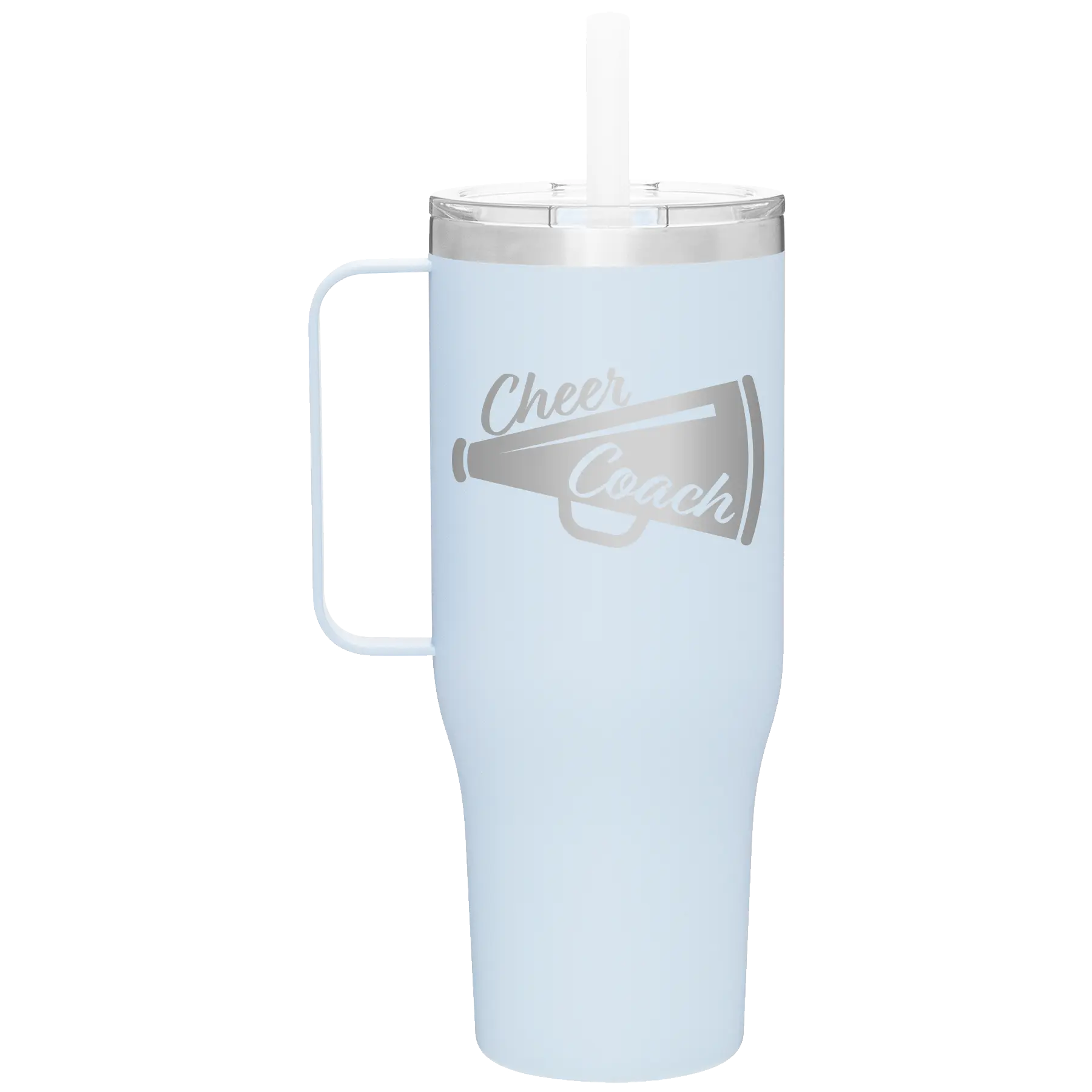 Laser etched landfall 40 oz vacuum insulated tumbler mug with 'Cheer Coach' design