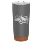 Laser etched storm gray 20 oz vacuum insulated tumbler with 'Cheer Coach' design