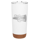 Laser etched white 20 oz vacuum insulated tumbler with 'Cheer Coach' design