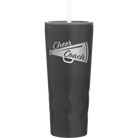 Laser etched black 20 oz vacuum insulated tumbler with 'Cheer Coach' design