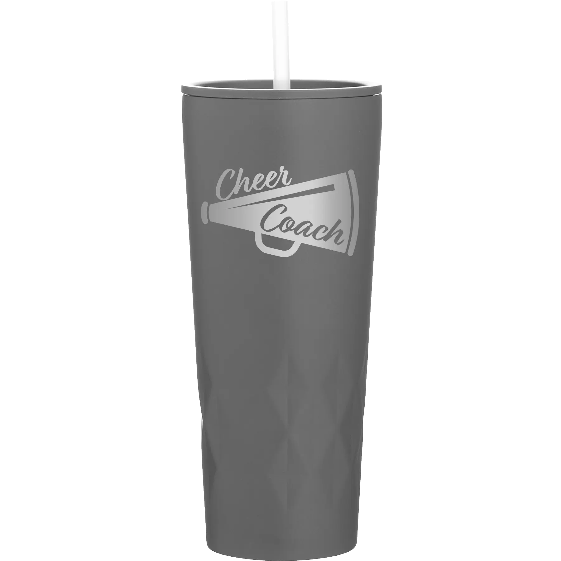 Laser etched slate 20 oz vacuum insulated tumbler with 'Cheer Coach' design