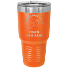 Personalized orange 30 oz vacuum insulated tumbler with 'WORLDS BEST COACH' design