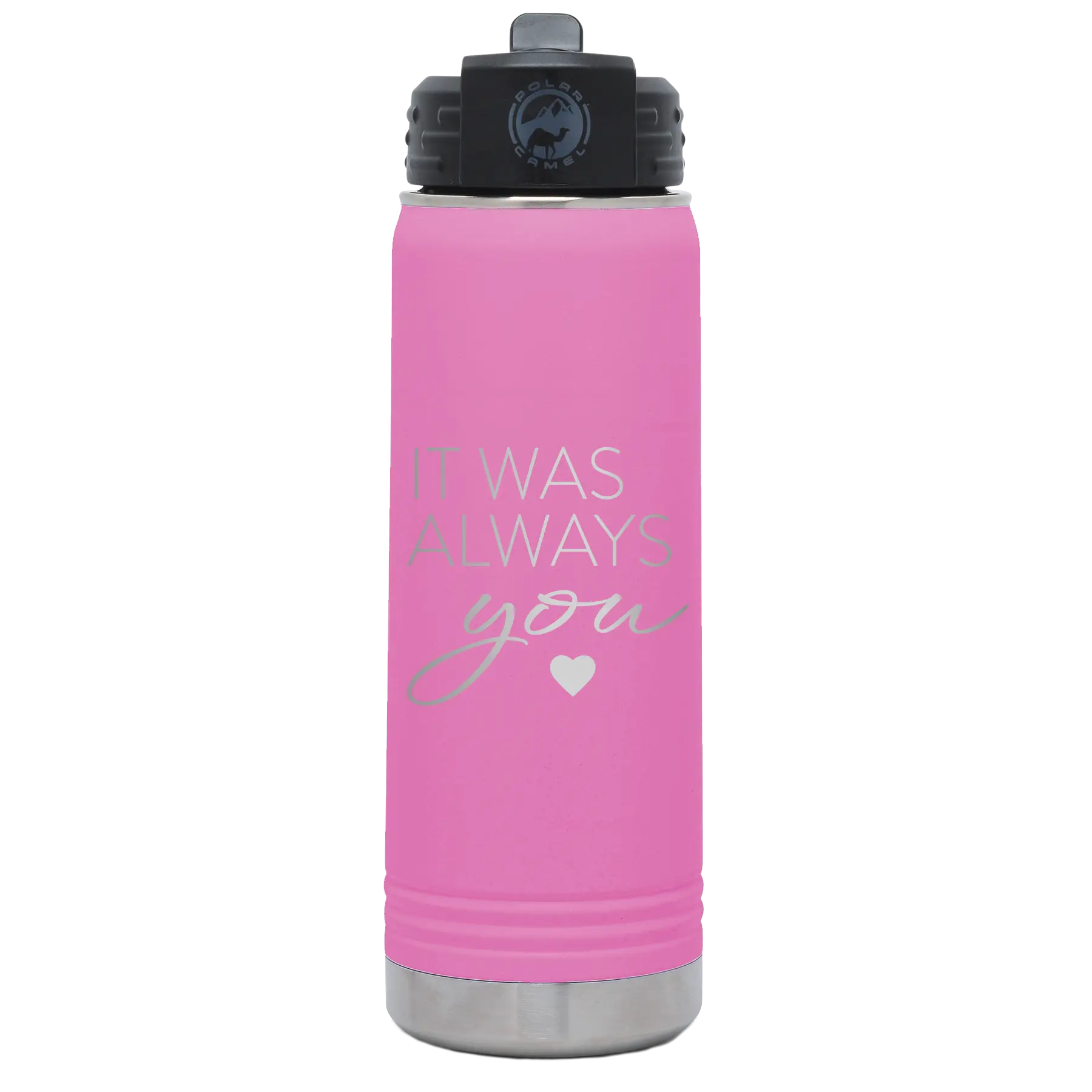 Laser etched light purple 20 oz vacuum insulated water bottle with 'It Was Always You' design