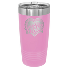 Laser etched light purple 20 oz vacuum insulated tumbler with 'Love You More Retro' design