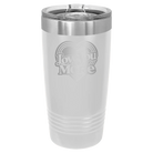 Laser etched white 20 oz vacuum insulated tumbler with 'Love You More Retro' design