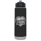 Laser etched black 20 oz vacuum insulated water bottle with 'Love You More Retro' design