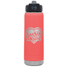 Laser etched coral 20 oz vacuum insulated water bottle with 'Love You More Retro' design