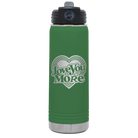 Laser etched green 20 oz vacuum insulated water bottle with 'Love You More Retro' design