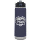 Laser etched navy 20 oz vacuum insulated water bottle with 'Love You More Retro' design