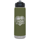 Laser etched olive green 20 oz vacuum insulated water bottle with 'Love You More Retro' design