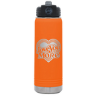 Laser etched orange 20 oz vacuum insulated water bottle with 'Love You More Retro' design