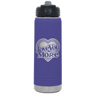 Laser etched purple 20 oz vacuum insulated water bottle with 'Love You More Retro' design