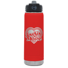 Laser etched red 20 oz vacuum insulated water bottle with 'Love You More Retro' design