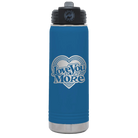 Laser etched royal blue 20 oz vacuum insulated water bottle with 'Love You More Retro' design