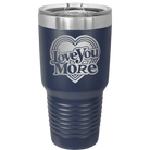 Laser etched navy 30 oz vacuum insulated tumbler with 'Love You More Retro' design