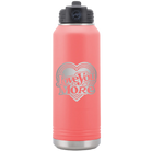 Laser etched coral 32 oz vacuum insulated water bottle with 'Love You More Retro' design