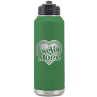 Laser etched green 32 oz vacuum insulated water bottle with 'Love You More Retro' design