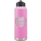 Laser etched light purple 32 oz vacuum insulated water bottle with 'Love You More Retro' design