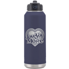 Laser etched navy 32 oz vacuum insulated water bottle with 'Love You More Retro' design